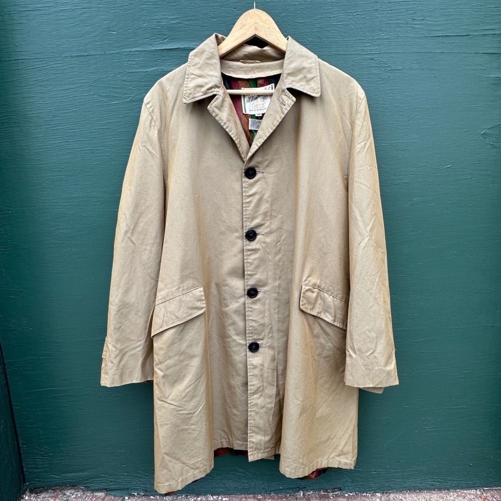 Vintage 60s Campus All Weather Co Tan Trench Coat Iridescent Lining Mens 40 L/XL